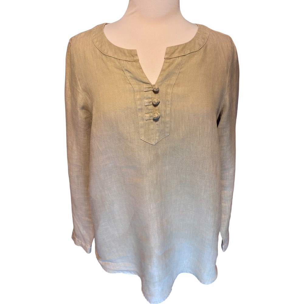 Vintage J. Jill Linen Tunic Women Small Olive Khaki Excellent Frog Button